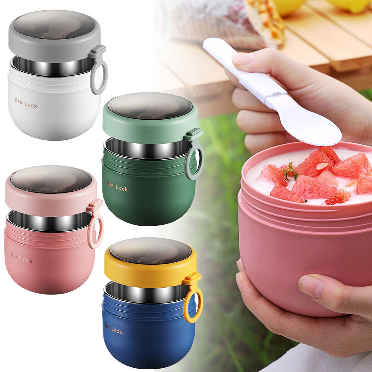 Bento Box Two Tier - Lancheira de aço inoxidável 600ml, garrafa