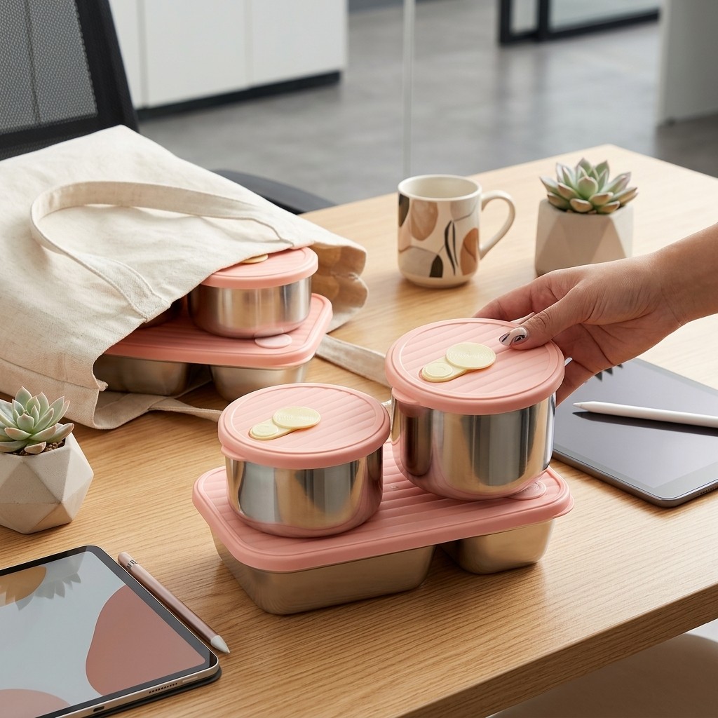 Bento Box Two Tier - Conjunto de Marmitas de Aço Inoxidável