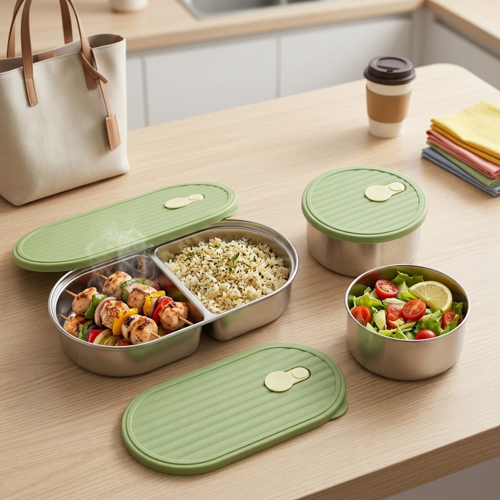 Bento Box Two Tier - 1/3PCS Caixa de Almoço de Aço
