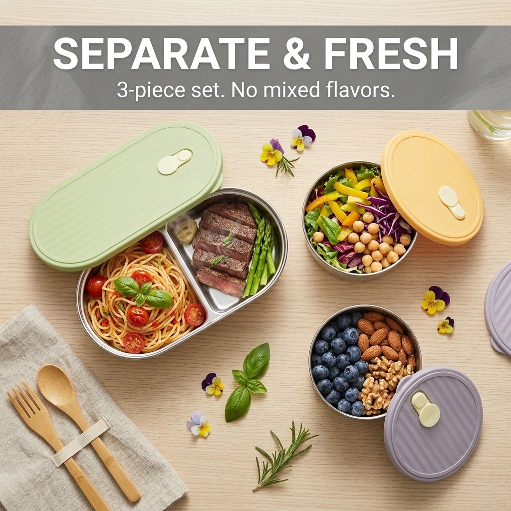 1/3PCS Caixa de Almoço de Aço  - Bento Box Two Tier avaliação e preço