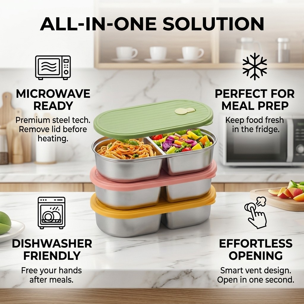 1/3PCS Caixa de Almoço de Aço  - Bento Box Two Tier avaliação e preço
